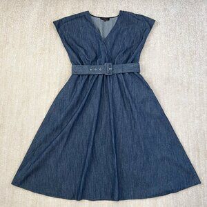Eloquii Blue Faux Wrap Cotton Denim Sleeveless Summer Dress With Pockets 14